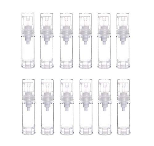 12Pcs Transparent Airless Pump Press Bottle Portable Plastic Vacuum Bottle Empty Refillable Sample Travel Container Jars Vials Pots Makeup Holder for Lotion Essence Emulsion Foundation 5ml017oz