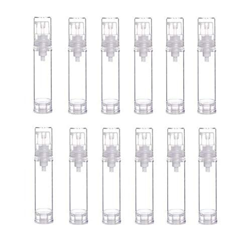12PCS 10ML034OZ Portable Plastic Empty Clear Airless Vacuum Pump Bottles Container Cosmetic Cream Lotion Vial Jars Makeup Liquids Sample Packing Storage Dispensing Tins