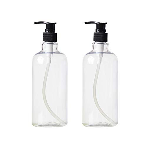2PCS 500ml17oz Empty Plastic Pump Shampoo Bottles Sample Packing Containers Storage Pots Vials Jars Dispenser with Pump Head for Lotion Bath Shower Essential Oil Toiletries Clear