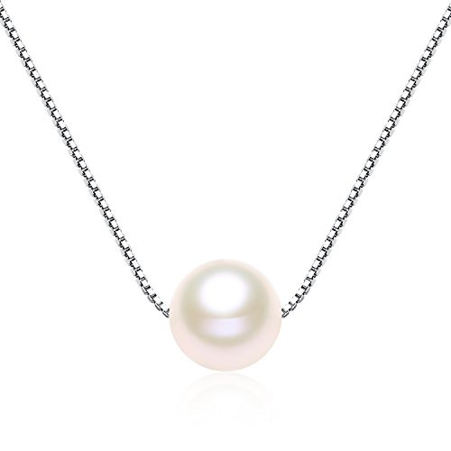 VIKI LYNN Single Pearl Necklace 78mm Freshwater Cultured Pearl 925 Sterling Silver Box Chain