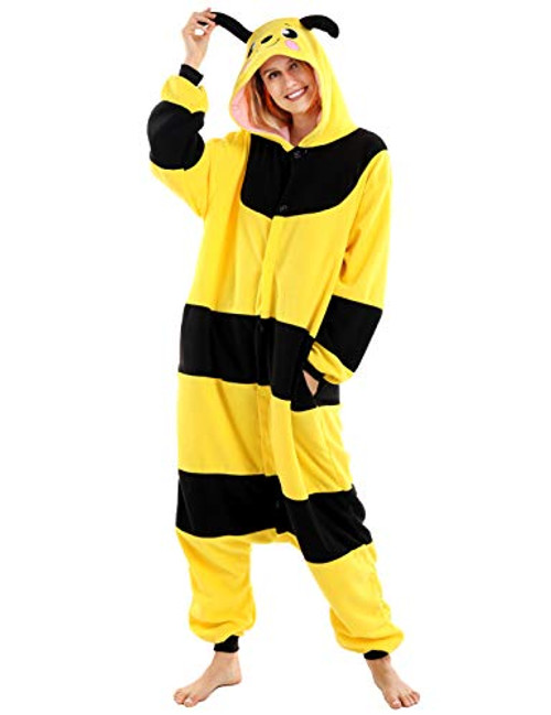 Adult Bee Plush One Piece Pajamas Cosplay Honeybee Animal Homewear Sleepwear Jumpsuit Costume for Women and Men Adult Bee Plush One Piece Pajamas Cosplay Honeybee Animal Homewear Sleepwear Jumpsuit Costume for Women and Men