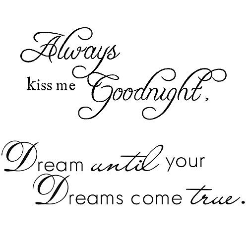 LZYMSZ Large Dream Until Your Dreams Come True Wall Decor Decals and Always Kiss Me Goodnight 2 Set DIY Art Wall Sticker Removable Inspirational Quotes Home Decoration for Living Room