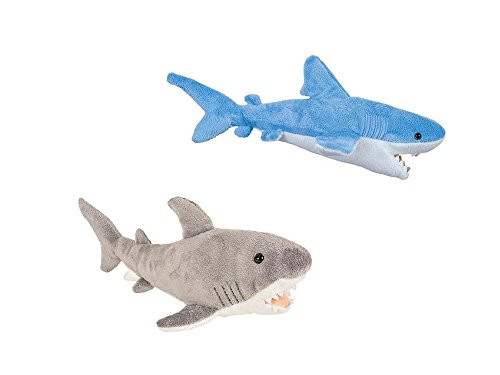 ADVENTURE PLANET - Set of 2 Plush 13" SHARKS - BLUE SHARK & GREAT WHITE Shark - Stuffed Animal - OCEAN Life - Soft Cuddly Shark Week TANK TOY Gift