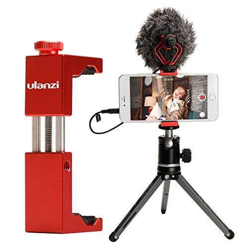 Ulanzi ST-02S Aluminum Phone Tripod Mount w Cold Shoe Mount, Support Vertical and Horizontal, Universal Metal Adjustable Clamp for iPhone Xs Xs Max X 8 7 Plus Samsung Huawei Android Smartphones-Red