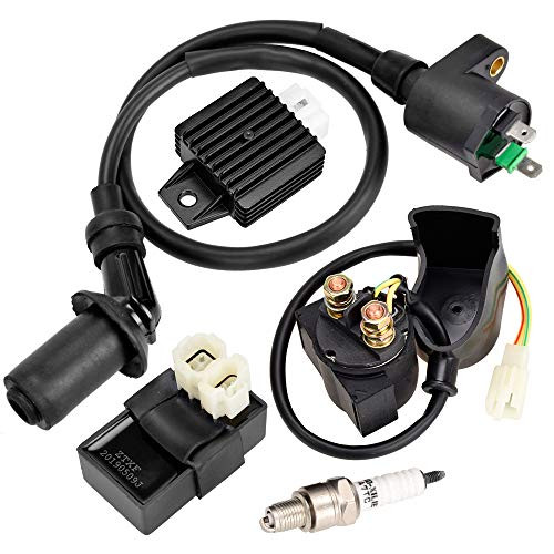 HIAORS Gy6 Ignition Coil AC CDI Box Solenoid Relay Voltage Regulator Spark Plug for Tomberlin Crossfire 150R American Sportworks 150 Hammerhead GTS 150cc Go karts Gy6 150cc Engine Scooter Moped Part