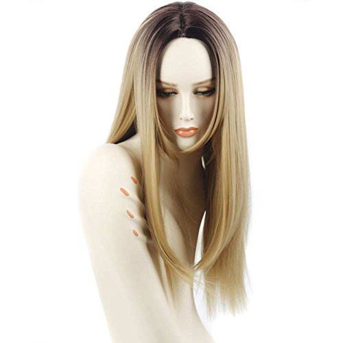 SeraphicWig Ombre Blonde Synthetic Full Hair Wig Middle Part Silky Straight 26inch long Machine Made Wig for Women Heat Resistant SeraphicWig Ombre Blonde Synthetic Full Hair Wig Middle Part Silky Straight 26inch long Machine Made Wig for Women Heat Resistant