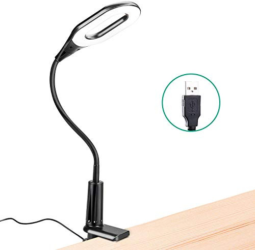 LINGSFIRE Clip On Desk Lamp EyeCaring LED Kids Reading Light USB Rechargeable Table Lamp with 360 ° Flexible Gooseneck for Kids Bookworms Students Black