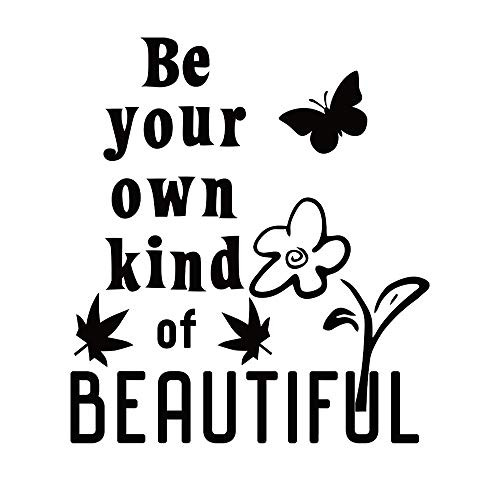 Be Your Own Kind of Beautiful Wall Decal English Saying Words Vinyl Stickers Removable Butterfly Flower Leaves Image Art DIY Quote Sticker Mural for Bedroom Living Room Home Window Door Decoration