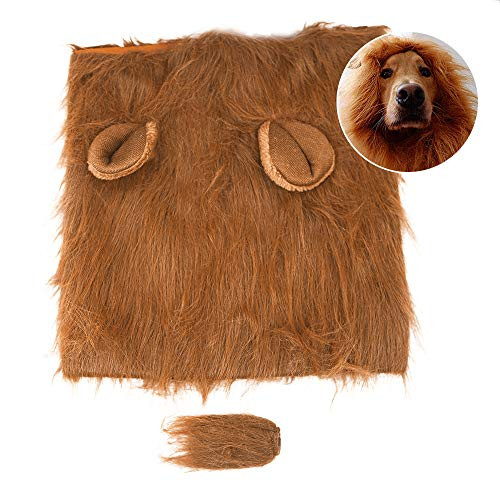 Boerni Cute Dog Lion Mane Realistic Pets Cosplay Lion Costume Funny Lion Wig Lion Mane for Medium to Large Size Dogs with Lovely Tail