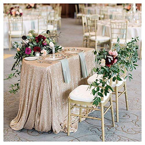 SoarDream 90x156 Inch Sequin Tablecloth Champagne Blush Sequin Table Cloths Shimmer Party Overlay Wedding Rectangle Table Decorations