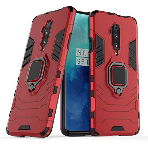 ISADENSER for OnePlus 7T Pro Case OnePlus 7T Pro Cover Shockproof Protection Case AntiScratch Cover with 360°Ring Rotating Magnetic Car Ring Stand Holder for OnePlus 7T Pro  Red With Stand Holder KK