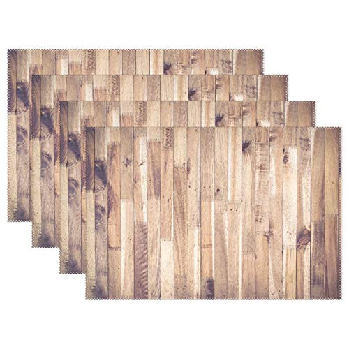 Toprint Wood Wooden Vintage Placemats Set of 4 Table Place Mats Washable Non Slip Heat Resistant Placemat for Party Kitchen Dining Decorations 12 X 18 inchs
