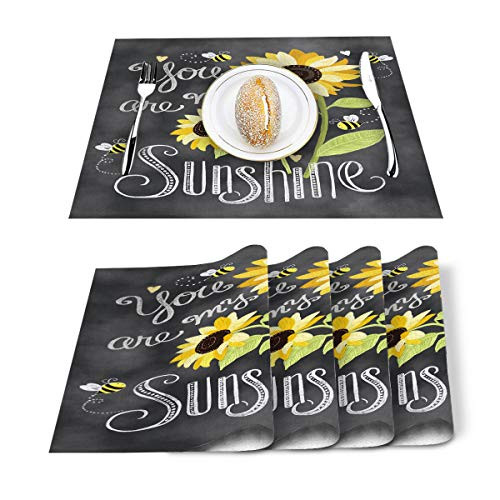 Sunflowers and Bees Placemats You are My Sunshine Placemat for Dining Table Decorations HeatResistant Washable Table Mats for Kitchen Dinner Banquet