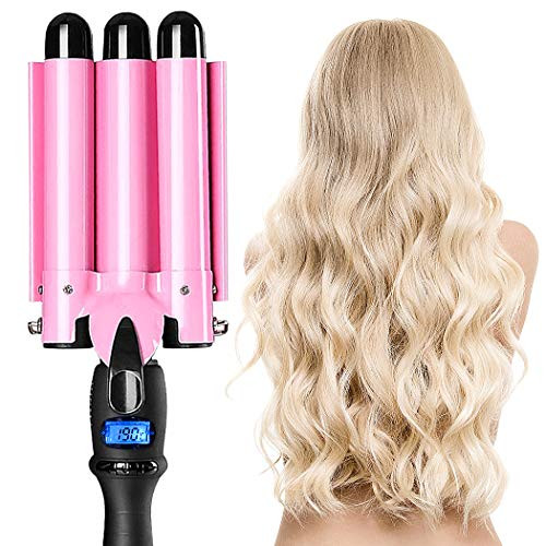 Hair Waver 3 Barrel Hair Curler 25mm Portable Curling Wand Temperature Adjustable Hair Crimpers with LCD Display Wave Tongs Curling Iron Crimpers Hair Curling Tongs Pink Hair Waver 3 Barrel Hair Curler 25mm Portable Curling Wand Temperature Adjustable Hair Crimpers with LCD Display Wave Tongs Curling Iron Crimpers Hair Curling Tongs Pink