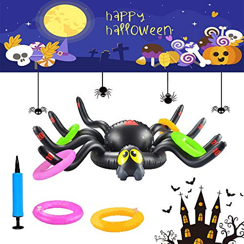 Comebs Huge Inflatable Spider Ring Toss Game Inflatable Spider Floating Swimming Pool Ring Tosses Toys with 1 Inflator and 6 Pcs Rings for Halloween Party Outdoor Indoor Ring Toss Game