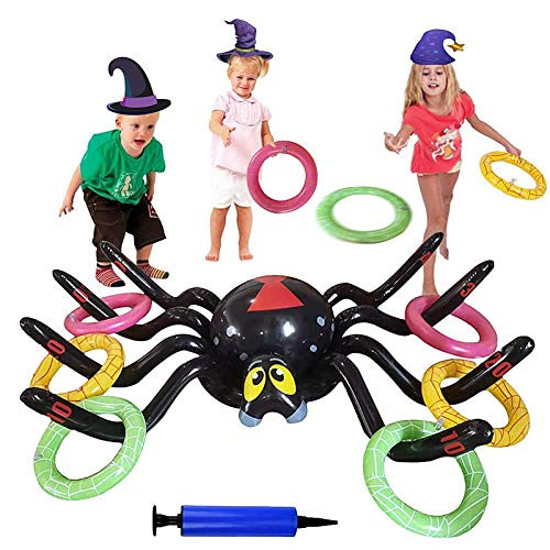 Inflatable Spider Ring Toss GameHalloween Ring Toss Game Set Inflatable Spiders Hat Ring for Kids Adults Perfect for Halloween Carnival School Party Favor Supplies Decoration Outdoor Indoor