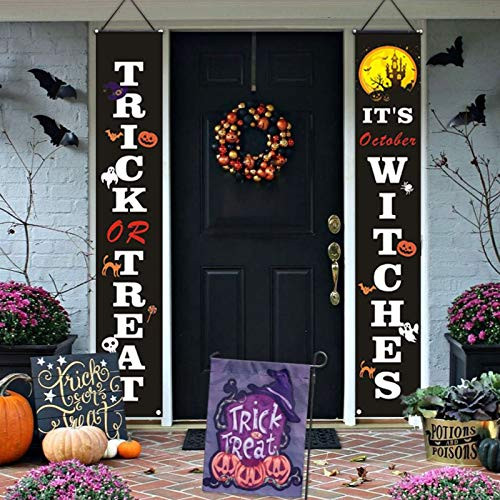Trick OR Treat Door Banner Sign Halloween Decor Outdoor Trick OR Treat Its October Witches Banner Large Banners Porch Welcome Signs Halloween Porch Decorations for Front Door