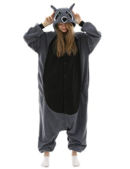 Adult Reccoon Plush One Piece Pajamas Cosplay Animal Homewear Sleepwear Jumpsuit Costume for Women Men