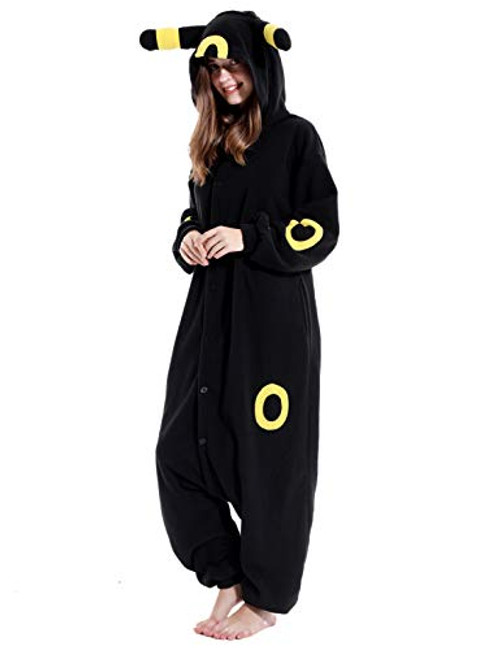 Adult Umbreeon Plush One Piece Pajamas Cosplay Animal Homewear Sleepwear Jumpsuit Costume for Women Men