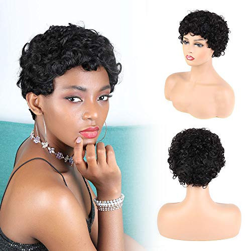 BLISSHAIR Afro Curly Short Wigs 100 Human Hair Curly Wigs with Bangs Pixie Cut Wigs for Black Women