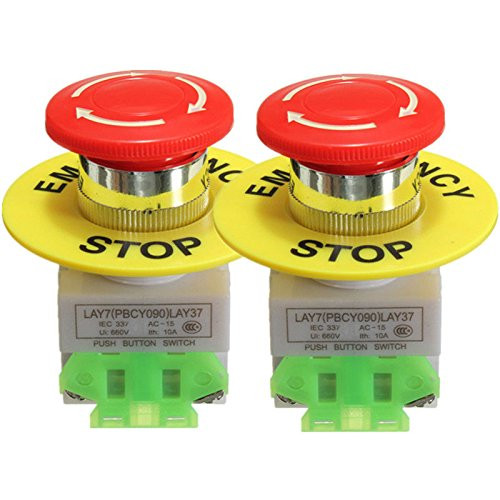 2 Pcs x LAY37 Red Mushroom Emergency Stop Push Button Switch NO  NC 22mm CNC Gecko