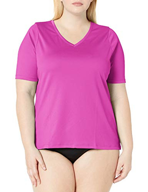 Kanu Surf Womens Plus UPF 50 Short Sleeved Active Swim Shirt Rashguard  Workout Top Regular  ExtendedBig Sizes Solid Purple 1X