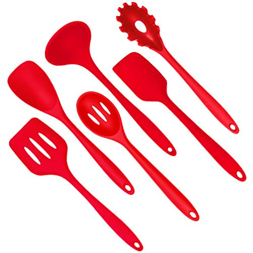 Silicone Cooking Kitchen Utensil Set 6PCS  Nonstick Cooking Tool Slotted Turner Slotted Spoon Soup Ladle Spatula Pasta Server and Spatula Spoon