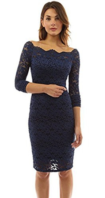 Mamilove Womens Elegant Long Sleeve Off Shoulder Lace Dress Bodycon Cocktail Party Wedding Dresses XXLarge Navy Blue Mamilove Womens Elegant Long Sleeve Off Shoulder Lace Dress Bodycon Cocktail Party Wedding Dresses XXLarge Navy Blue