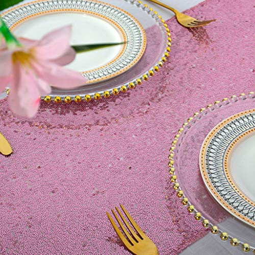 ShinyBeauty 12 x 108 Sequined Table Runner  Fushia Pink