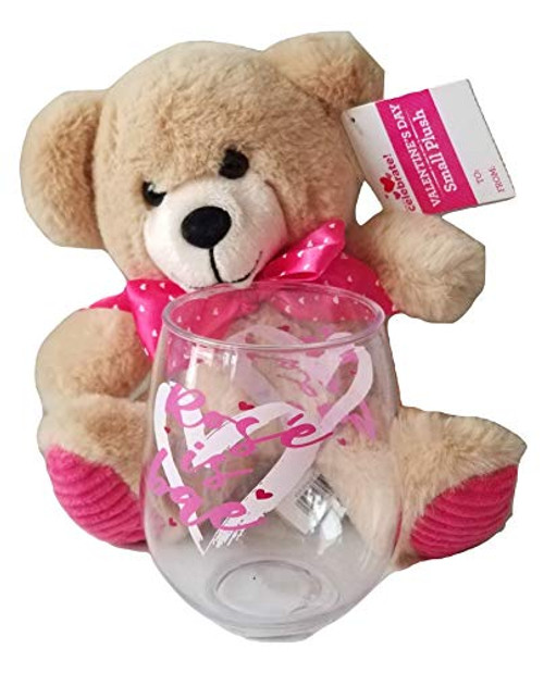 Rose is Bae Stemless Wine Glass with Tan 8 Plush Teddy Bear Rose is Bae Stemless Wine Glass with Tan 8 Plush Teddy Bear