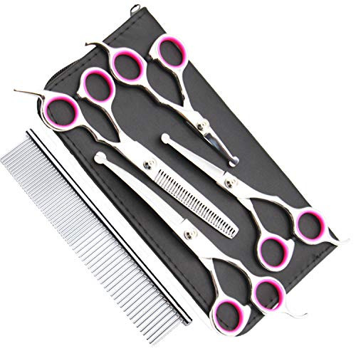 5 Pack Dog Grooming Scissors with Safety Round Tip Stainless Steel Thinning Straight Curved Cutting Shears with Comb Pet Grooming Scissors Set for Dogs and Cats 5 Pack Dog Grooming Scissors with Safety Round Tip Stainless Steel Thinning Straight Curved Cutting Shears with Comb Pet Grooming Scissors Set for Dogs and Cats