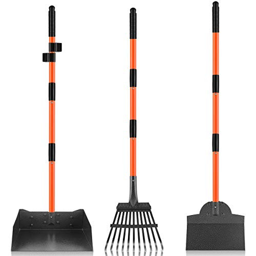 HITKYC Dog Pooper Scooper Extra Large Adjustable Long Handle Pooper Scooper for Large Dogs 3 PCS Pet Waste Removal Poop Scooper with Metal Tray Rake and Spade?Great for Grass Lawns Dirt Gravel