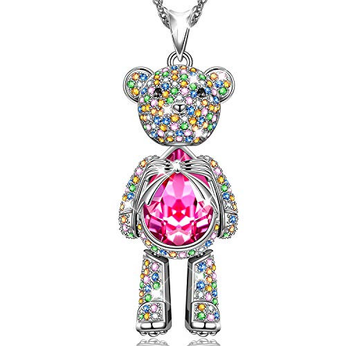 JNINA Teddy Bear Necklace Animal Pendant Pink SWAROVSKI Crystals Fashion Jewelry Gifts for Girls Anniversary Birthday for Her Teens Girlfriend Sister Mom Mother