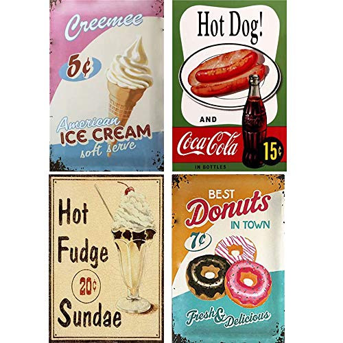 FlowerBeads Old Advertising Signs Retro Wall Plaque, Hot Shop Club Pub Caft Bar Poster Rustic Home Decor (4PCS 20X30cm)