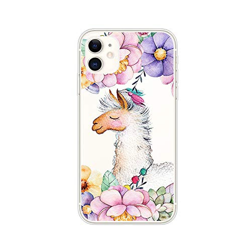 FancyCase Compatible with iPhone 11New Animal Style Soft Silicone Protective Clear iPhone 11 Case by FancyCase Floral Llama