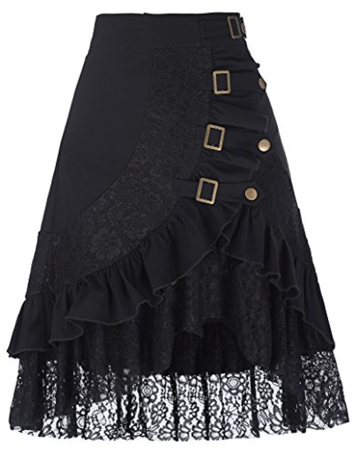 Womens Steampunk Gothic Vintage Cotton Black Lace Gypsy Hippie Skirt BP2051 L