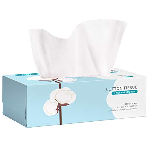 Winner Cotton Facial Tissue Soft Baby Dry Wipe Wet and Dry Use Made of Pure Cotton LintFree Unscented Disposable Tissue for Sensitive Skin 100 Count