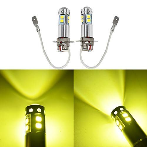 WFLNHB 2pcs High Power 100W Extremely Bright 3000K Yellow H3 LED Lights Bulbs for Fog Lights