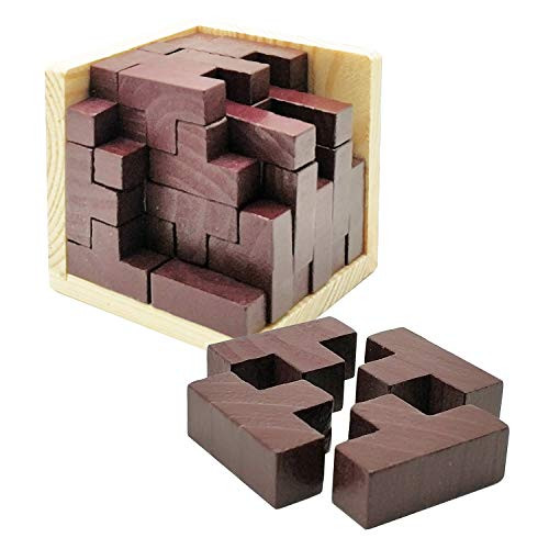 Sopu Wooden Puzzles for Adult and Kids, 3D Brain Teaser Puzzles Educational Toy, Genius Skills Builder T-Shape Pieces with Tetris for Explore Creativity / Build Your Brain