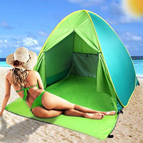 FBSPORT Beach Tent UV Protection Automatic Pop Up Sun Shelter Lightweight Beach Portable Outdoor Sun Shade Windproof Cabana Canopy Beach Tents Fit 23 Person with Carry Bag