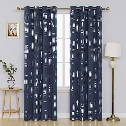 Deconovo Blackout Curtains Room Darkening Thermal Insulated Draperies Grommet Window Treatments for Bedroom 52x84 Inch Navy Blue