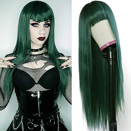 Vvan Long Straight Hair Ombre Green Straight Wigs With Bangs Heat Resistant Fiber Hair Full Machine Wig Cosplay Wig Party Wig For White Women24 Inches Green Hair Vvan Long Straight Hair Ombre Green Straight Wigs With Bangs Heat Resistant Fiber Hair Full Machine Wig Cosplay Wig Party Wig For White Women24 Inches Green Hair