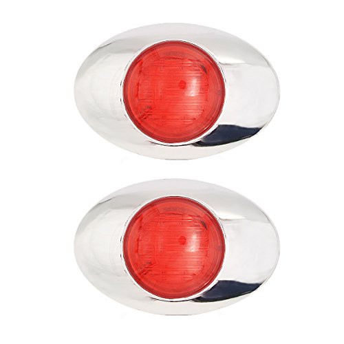 2PCS Oval LED Side Marker Light OTTOSUN 3 Bright LEDs Mini Side Marker Trailer Lights with PC Lens &Chrome Bezel for Car Vans RVs Truck Trailer (Red)