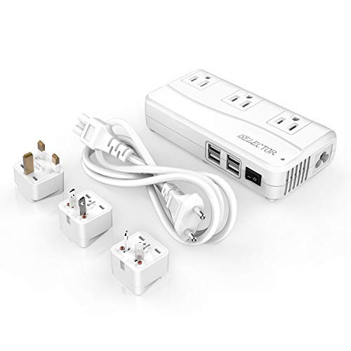 ISELECTOR Universal Travel Adapter 220V to 110V Voltage Converter with 6A 4Port USB Charging and UKAUUSEU Worldwide Plug Adapter