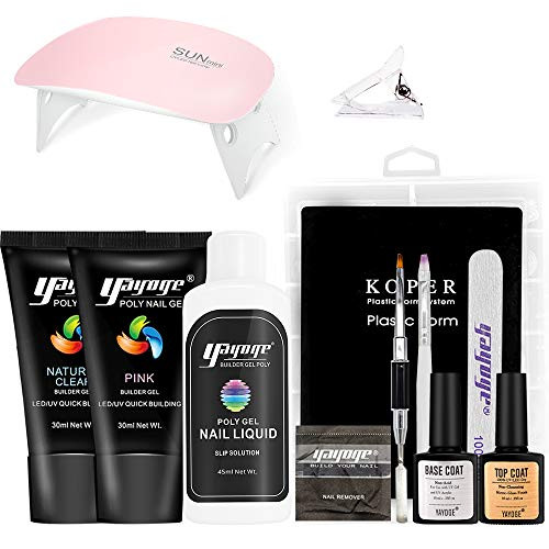Yayoge Poly Nail Gel Kit with UV Light 2 Tubes 30ml Polygel in Clear Pink Colors Polygel Nail Kit With Slip Solution Builder Gel Nail Extension Gel AllinOne Kit