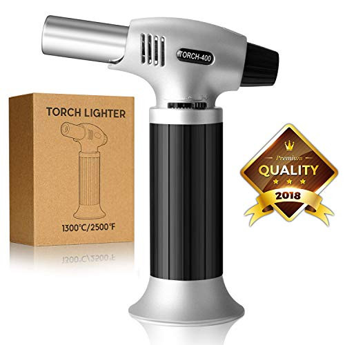 Cooking Torch Lighter Kitchen Butane Torch Culinary Torch Refillable Adjustable Flame Lighter with Safety Lock for DIY, Creme, Brulee, BBQ and Baking, BUTANE GAS NOT INCLUDED