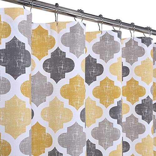 CAROMIO Geometric Quatrefoil Patterned Modern PolyCotton Stall Fabric Shower Curtain for Bathroom YellowGrey 54x78 Inches