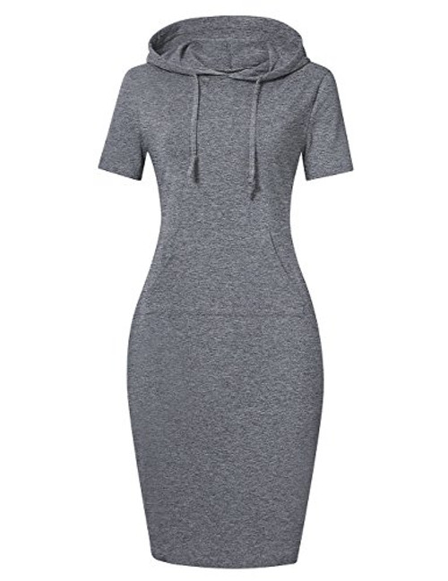 MISSKY Gray Dresses for Women Pullover Pocket Short Sleeve Slim Hoodie Dress 2XLGrey