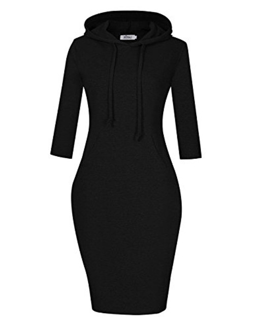 MISSKY Hoodies for Women Pocket 3 4 Sleeve Slim Pullover Hoodie Dress 2XLBlack