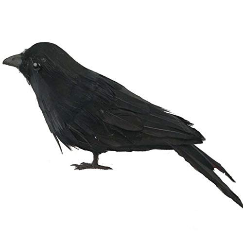 Fashionwu Realistic Crows Halloween Handmade Crow Prop Feathered Black Crows Props Raven Scene Birds Decoration  Standing Crow 12in